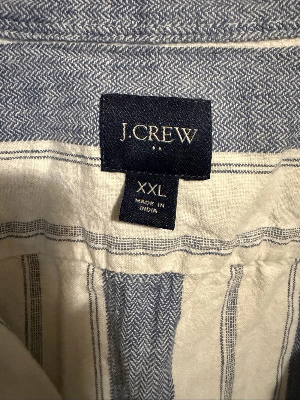 J. Crew Men’s Blue and White Vertical Stripe Short Sleeve Button-Down Shirt